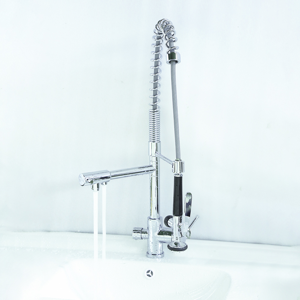 Commercial Pull Down Kitchen Tap with Water Filter & Pot Filler 3 in 1 Chrome