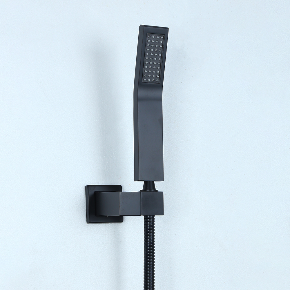 Dree Modern Matte Black Wall Mounted 12" Square Rain Shower & Handheld Shower Set Solid Brass