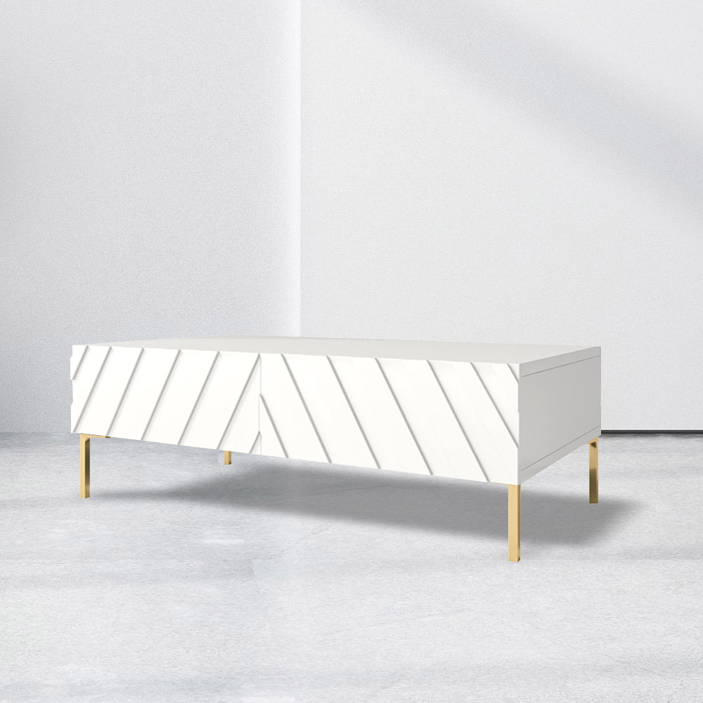 Modern Wood Coffee Table with Drawers Rectangle Accent Table in White