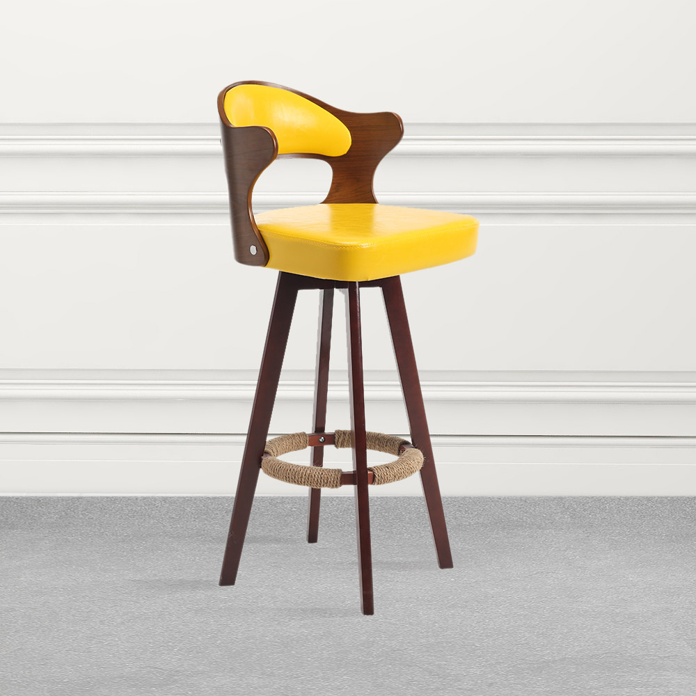 

Swivel Upholstered Bar Stool Yellow Mid-Century Counter Stool Set of 2