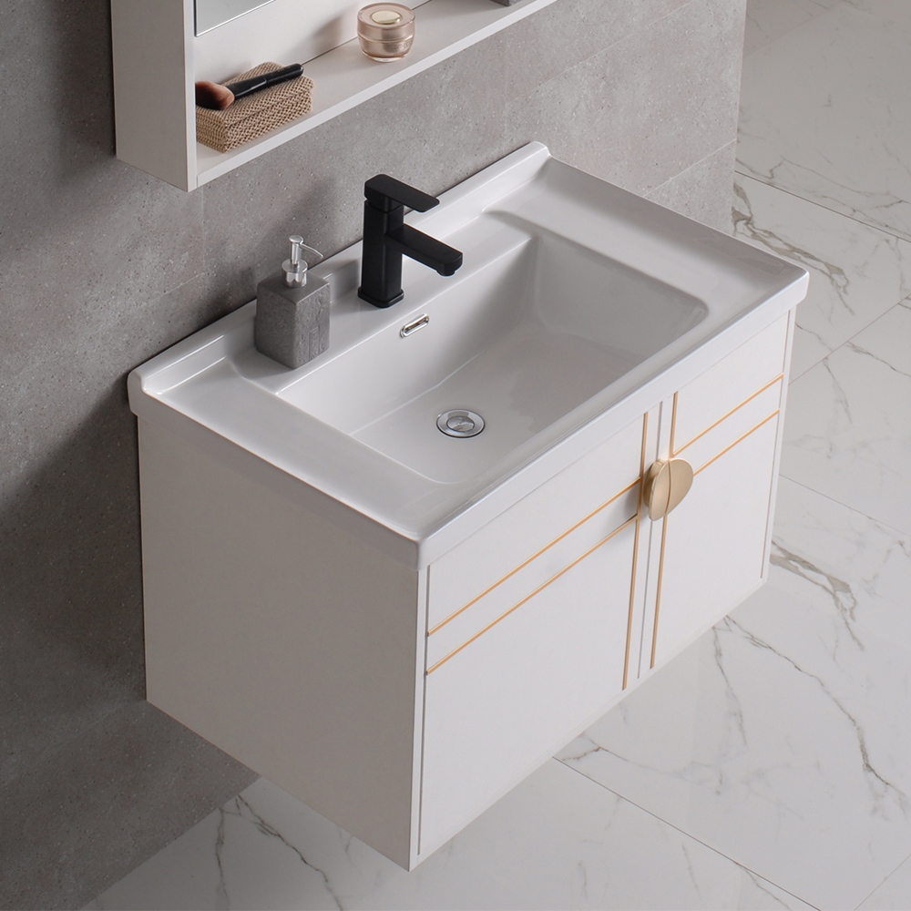 

White Floating Bathroom Vanity Wall Mounted 31" Ceramic Single Sink with 2-Door