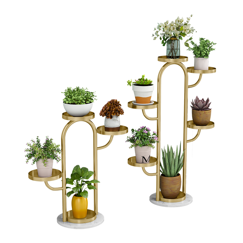 25"/37" Modern Tree-Shaped 4/6-Tiered Plant Stand in Gold Set of 2