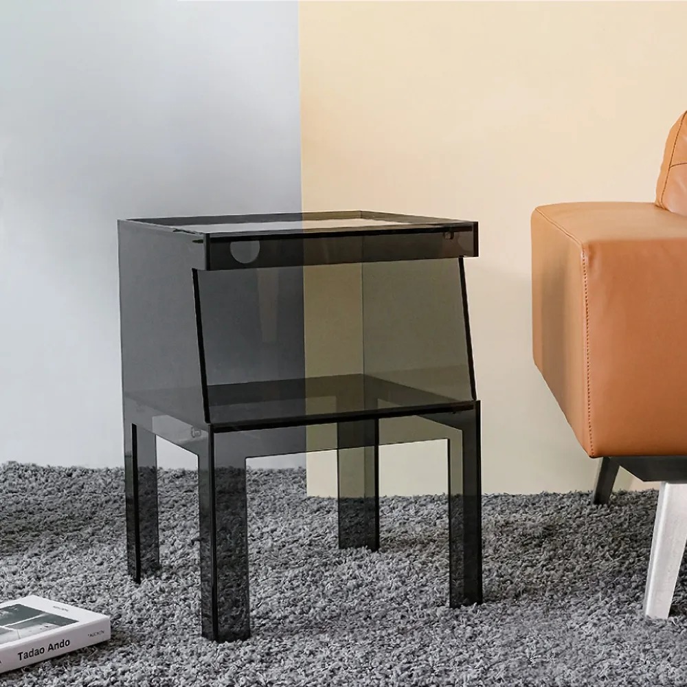 

Modern Square Side Table with Storage Acrylic End Table, Deep gray