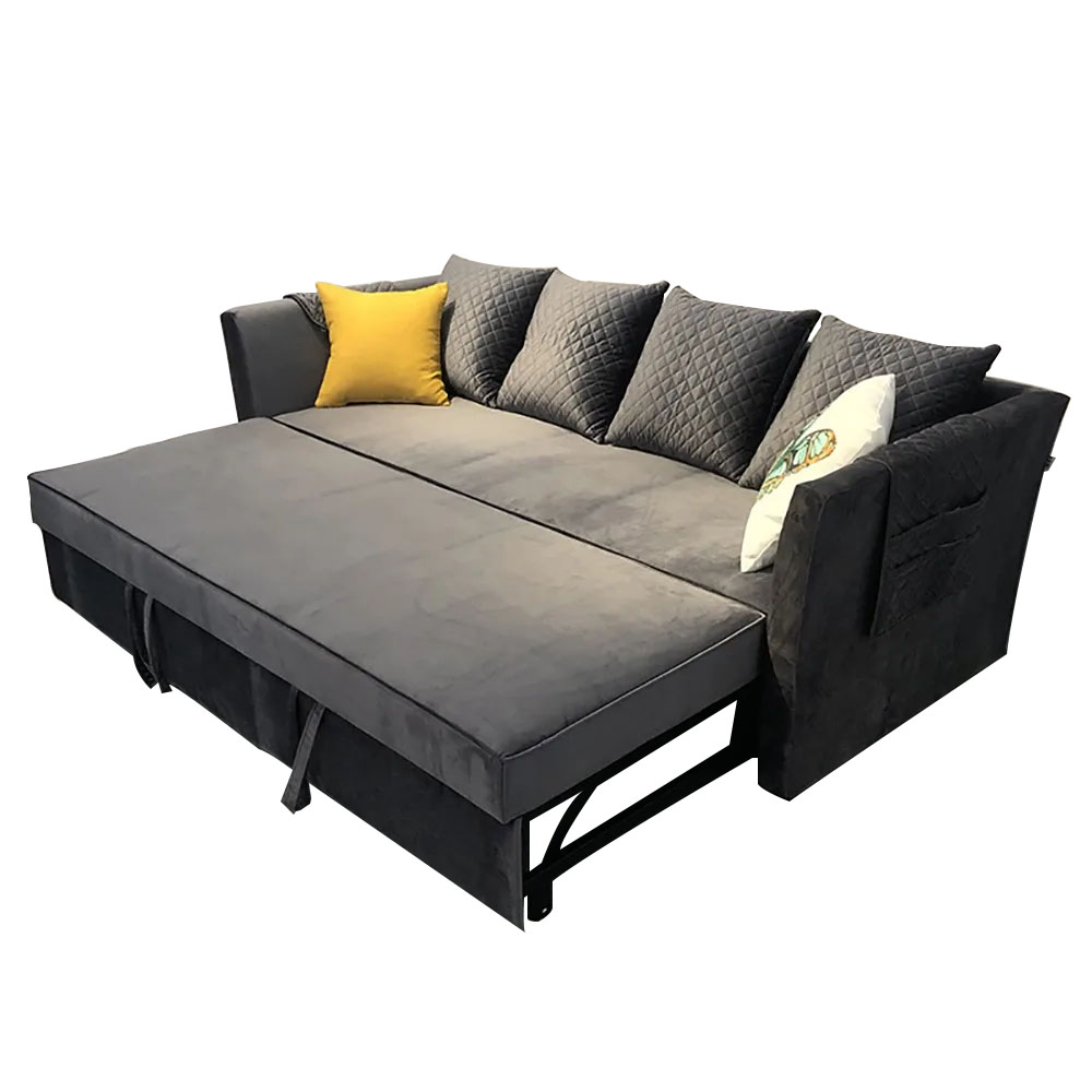 Gray 85" Full Sleeper Sofa Velvet Upholstered Convertible SofaHomary