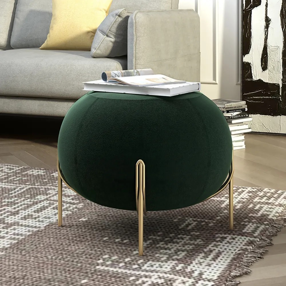 

Green Spherical Velvet Ottoman Footrest Metal in Gold