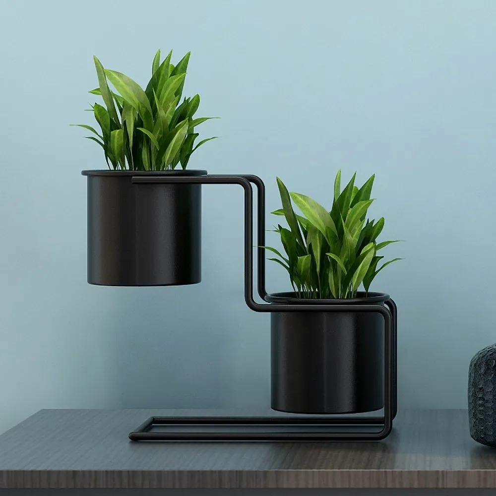 

Modern Black Small Plant Pots in Metal Set of 2