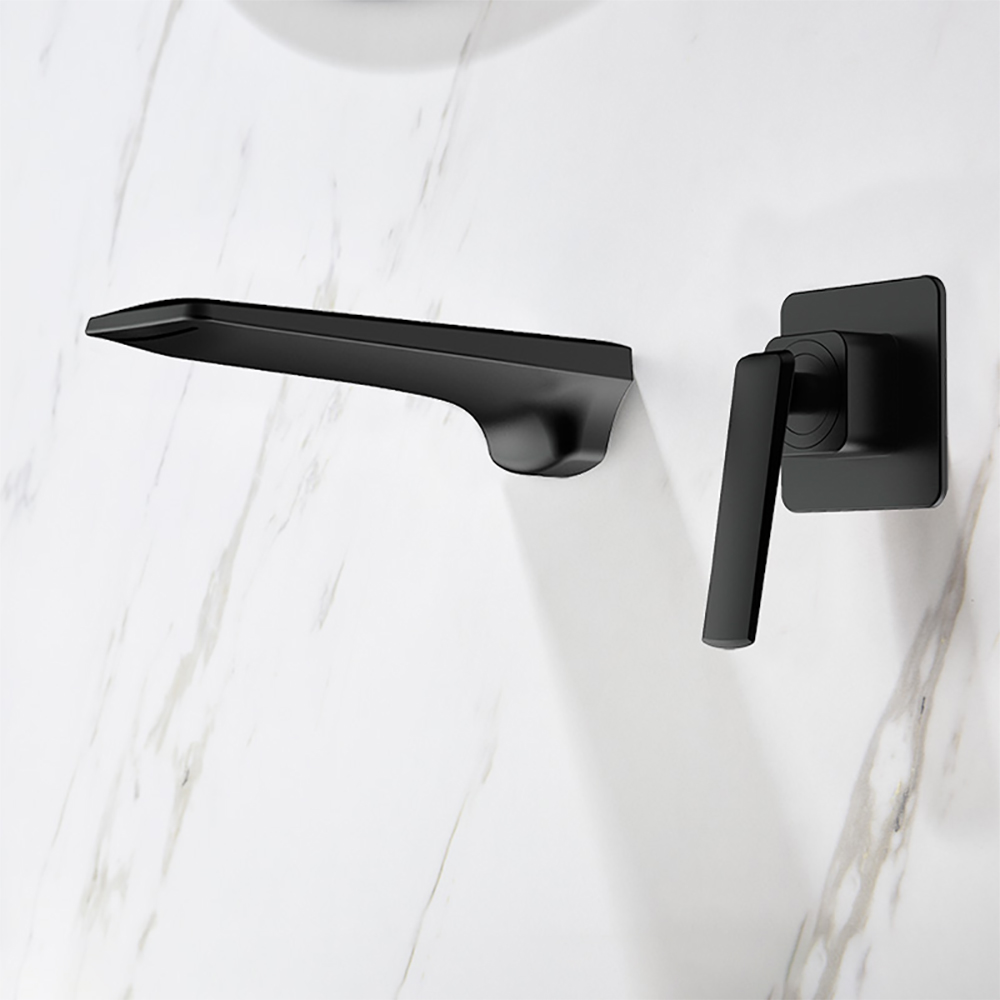 

Waterfall Wall Mounted Black Bathroom Sink Faucet Single Handle