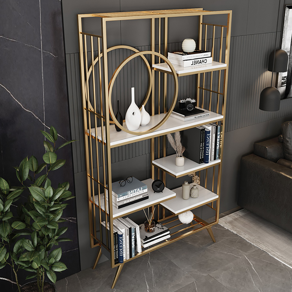 Contemporary 6Tiered Standing Etagere Bookshelf in Metal & WoodHomary