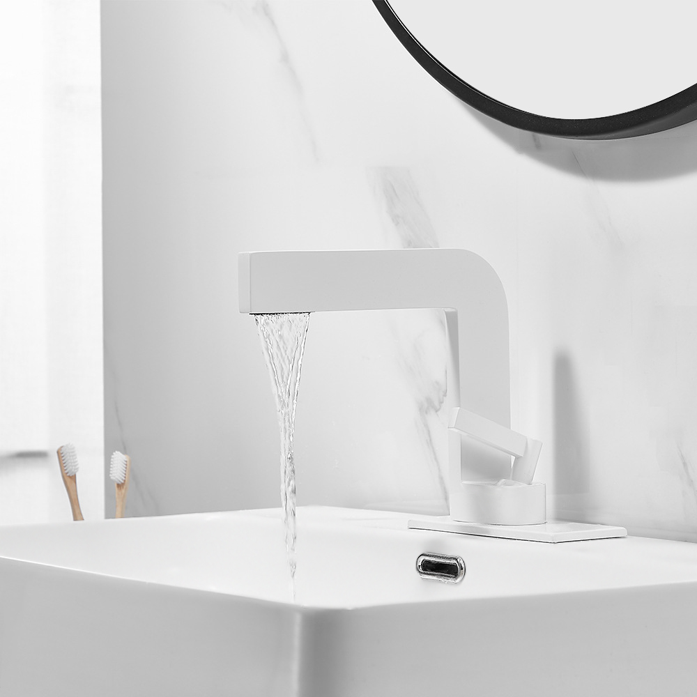 

White Waterfall Single Handle Bathroom Sink Faucet Solid Brass with Escutcheon