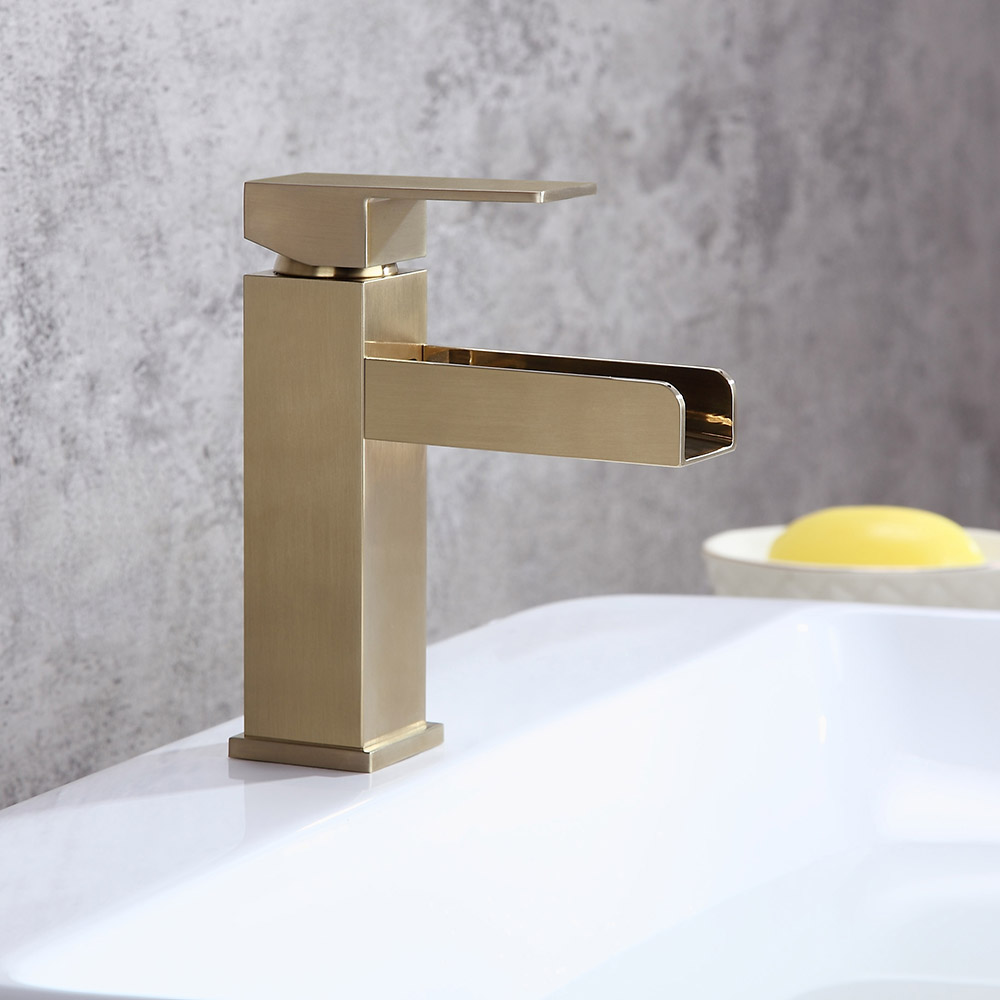 Stylish 1Hole Single Handle Waterfall Bathroom Sink Faucet Solid Brass