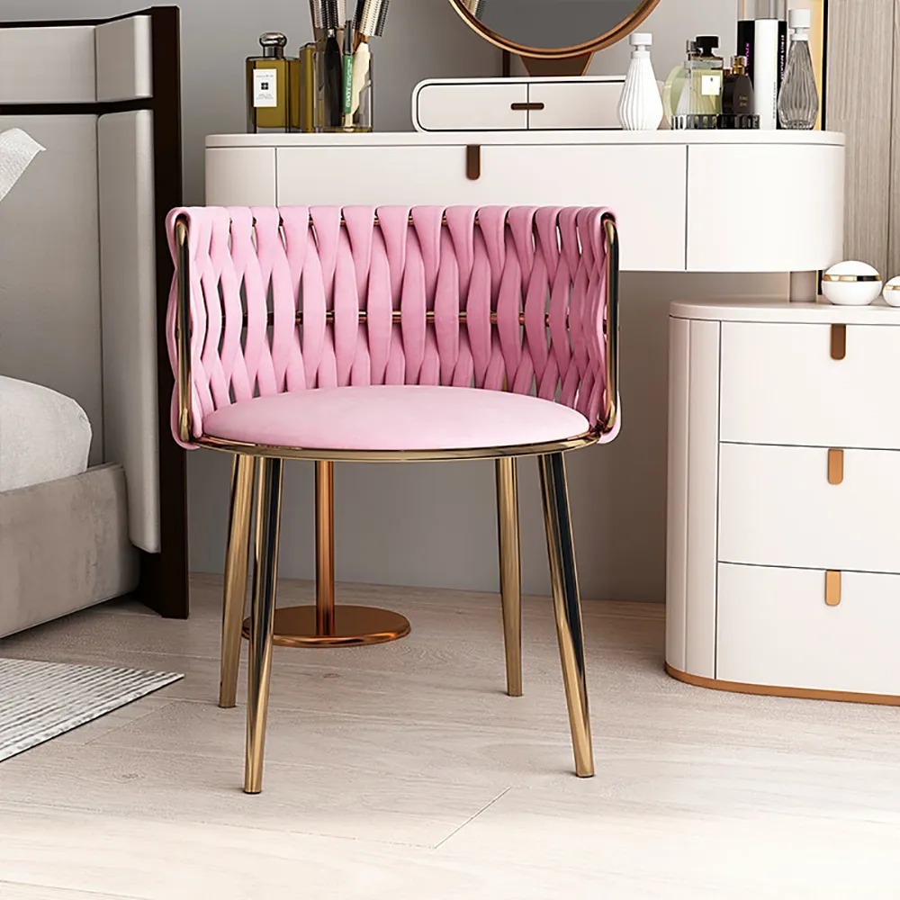 

Nordic Pink Round Accent Chair with Velvet Upholstery