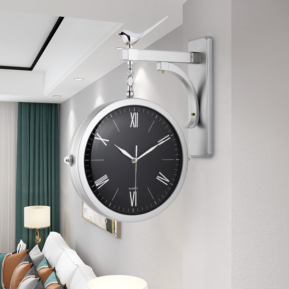 Modern Double-Sided Wall Clock Black Minimalist Hanging Clock