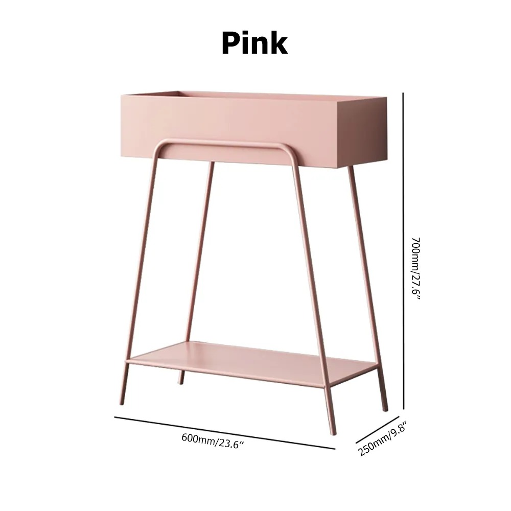 Pink Rectangular 2-Tier Plant Stand Indoors Display Shelf Storage Shelving Metal