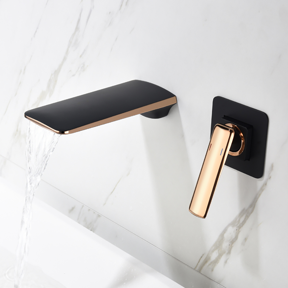 

Waterfall Wall Mounted Black&Gold Bathroom Sink Faucet Single Handle