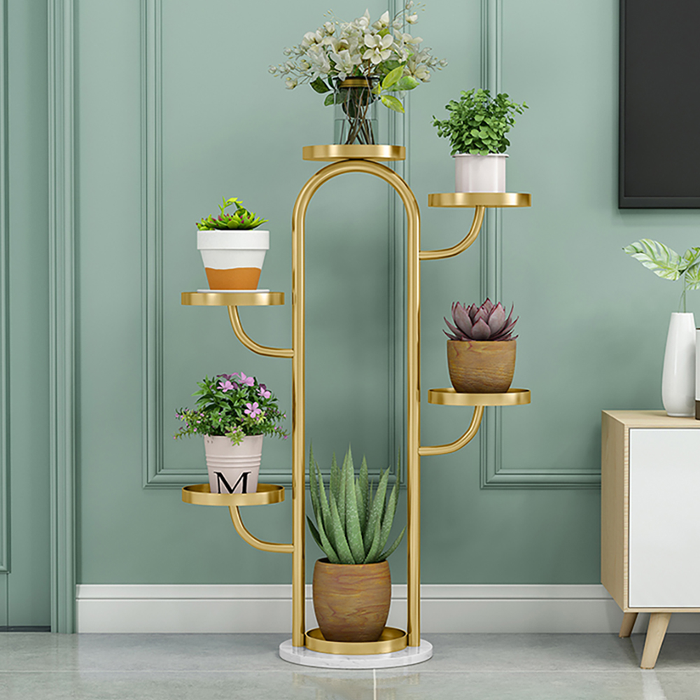 650mm/950mm Modern Tree-Shaped 4/6-Tiered Plant Stand in Gold (Set of 2)