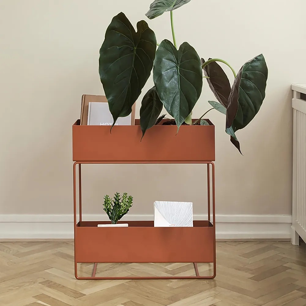 Orange Plant Stand 2-shelf Gold Plant Pot Stand For Indoor&outdoor