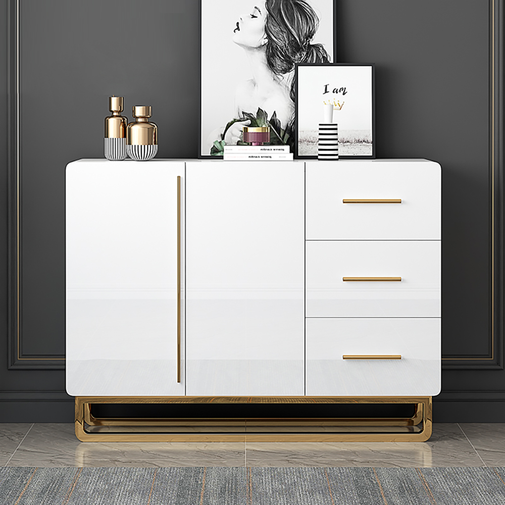 1050mm White Sideboard Nordic Buffet with Doors & Drawers & Adjustable Shelf in Small