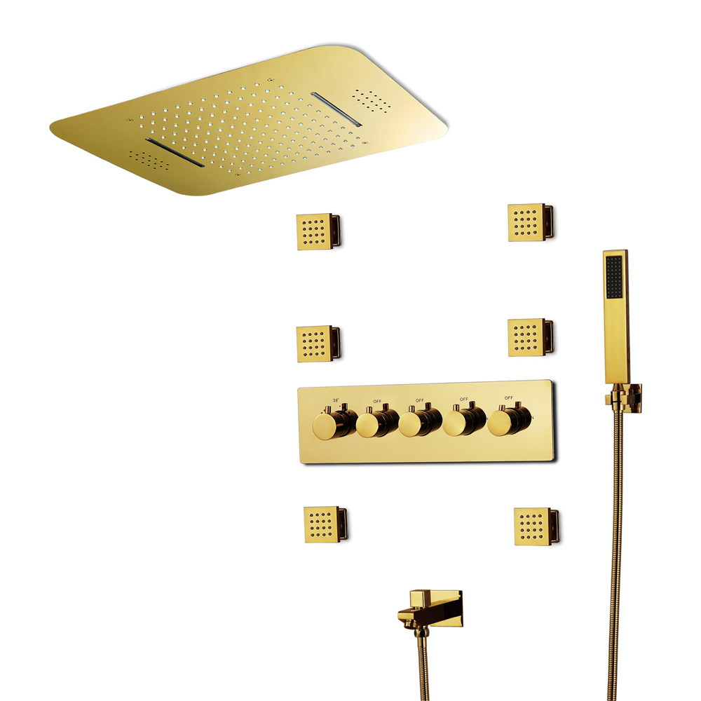 Wall-Mounted 580mm Thermostatic Shower Set in Gold 4 Functions