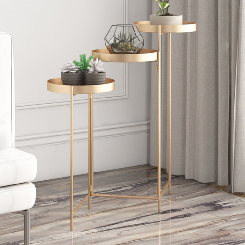 Gold Modern Freestanding 3-tier Plant Stand In Metal-gold