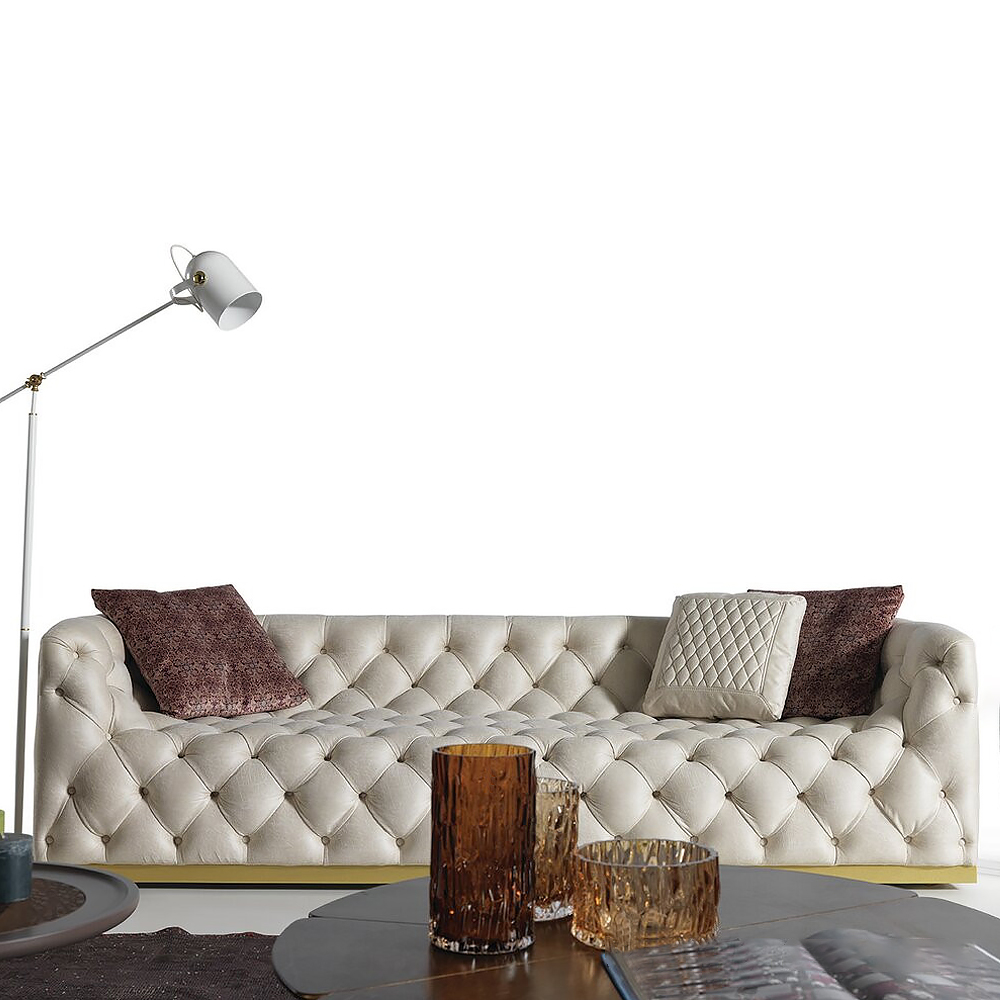 

Beige 82.7" Tufted Velvet Upholstered Sofa 3-Seater Sofa with Solid Wood Frame