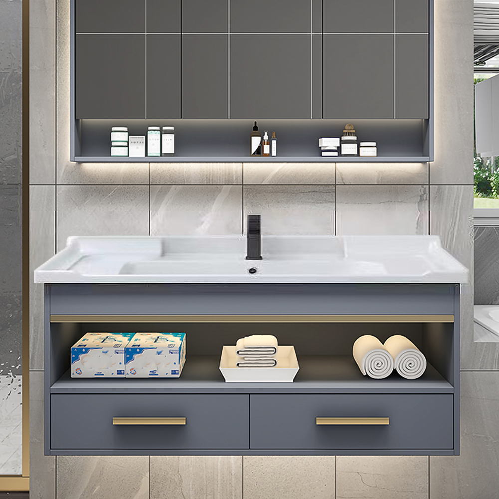 35" Modern Blue Bathroom Vanity Floating Bathroom with Integral