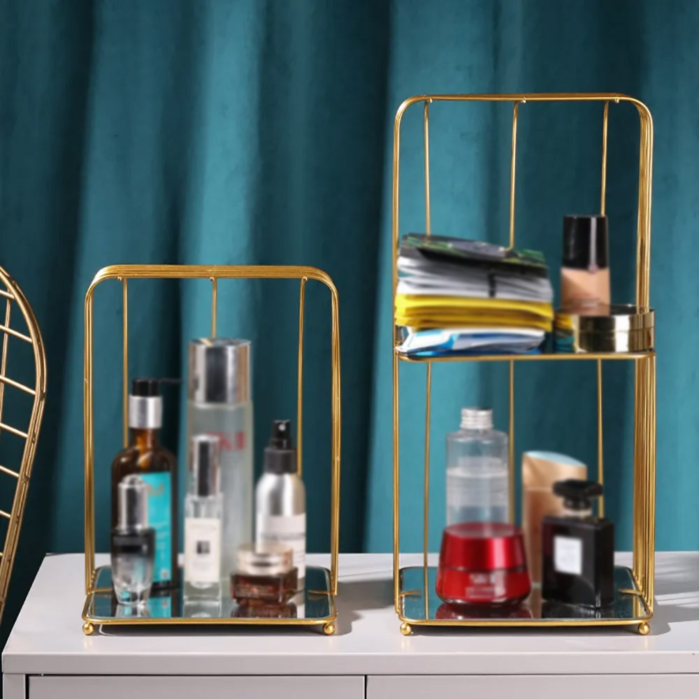 

Modern Rectangular Metal Desktop Organizer in Gold Set of 2