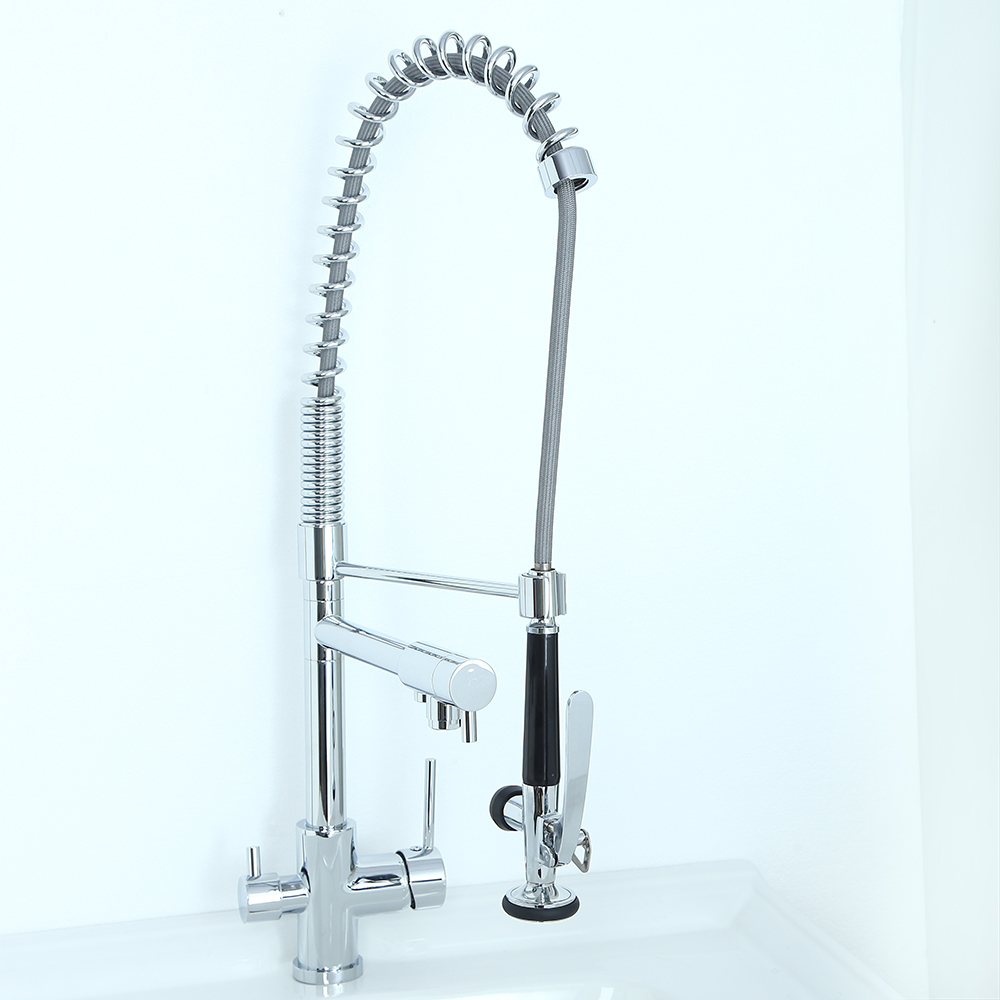 Commercial Pull Down Kitchen Faucet with Water Filter & Pot Filler 3 in 1 Chrome