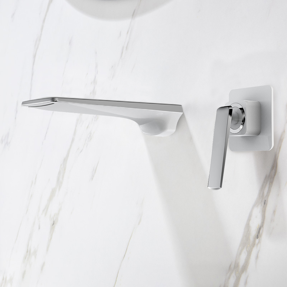 

Waterfall Wall Mounted White&Chrome Bathroom Sink Faucet Single Handle