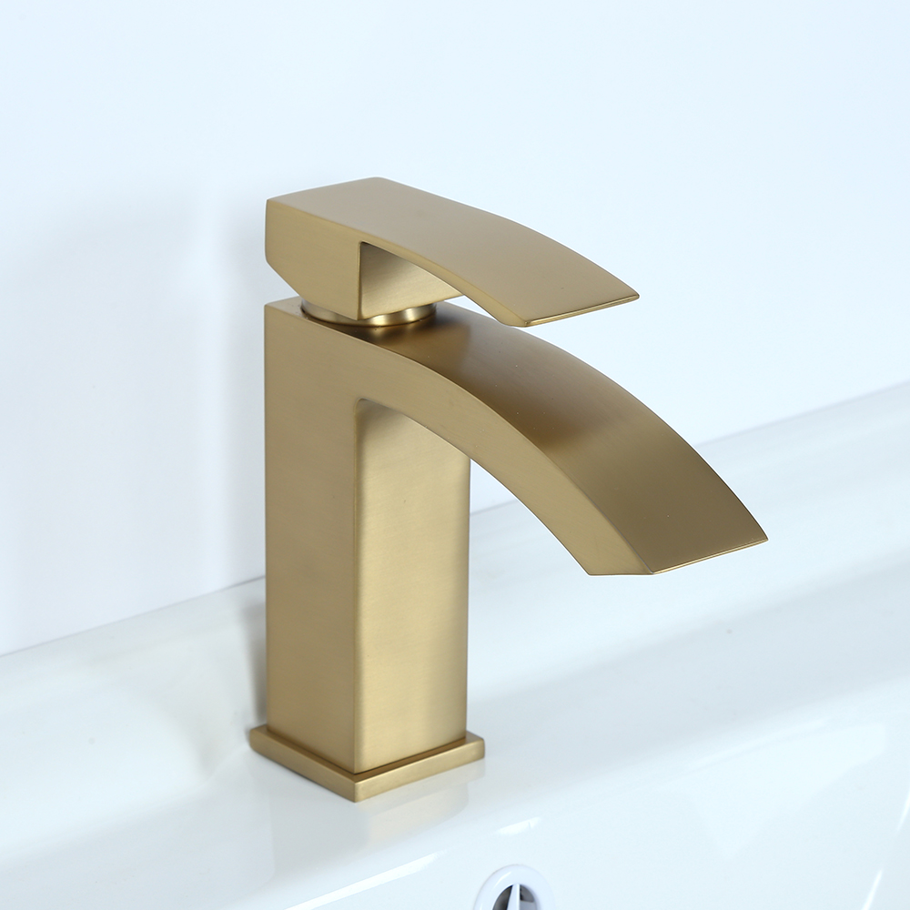 Contemporary Style Brushed Gold Monobloc Deck Mounted Bathroom Basin Tap