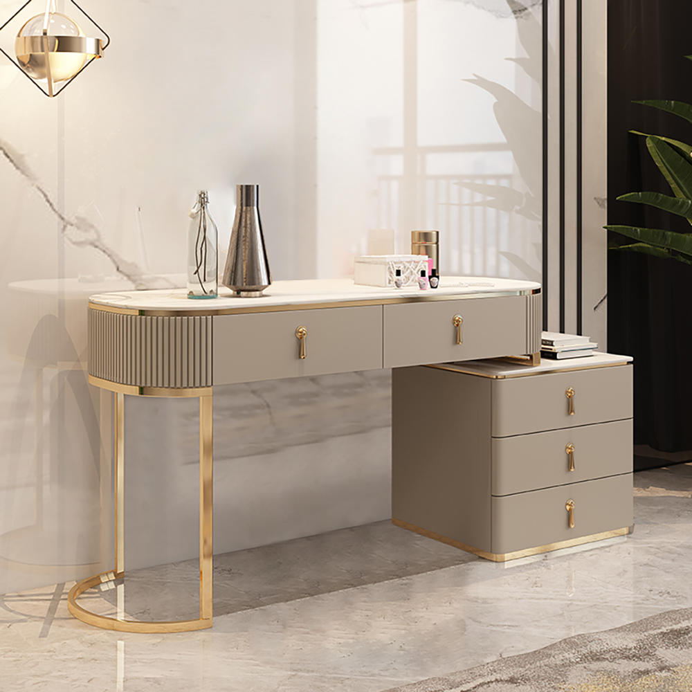 

Champagne Nordic Makeup Vanity Extendable Stone Top 5-Drawer Dressing Table