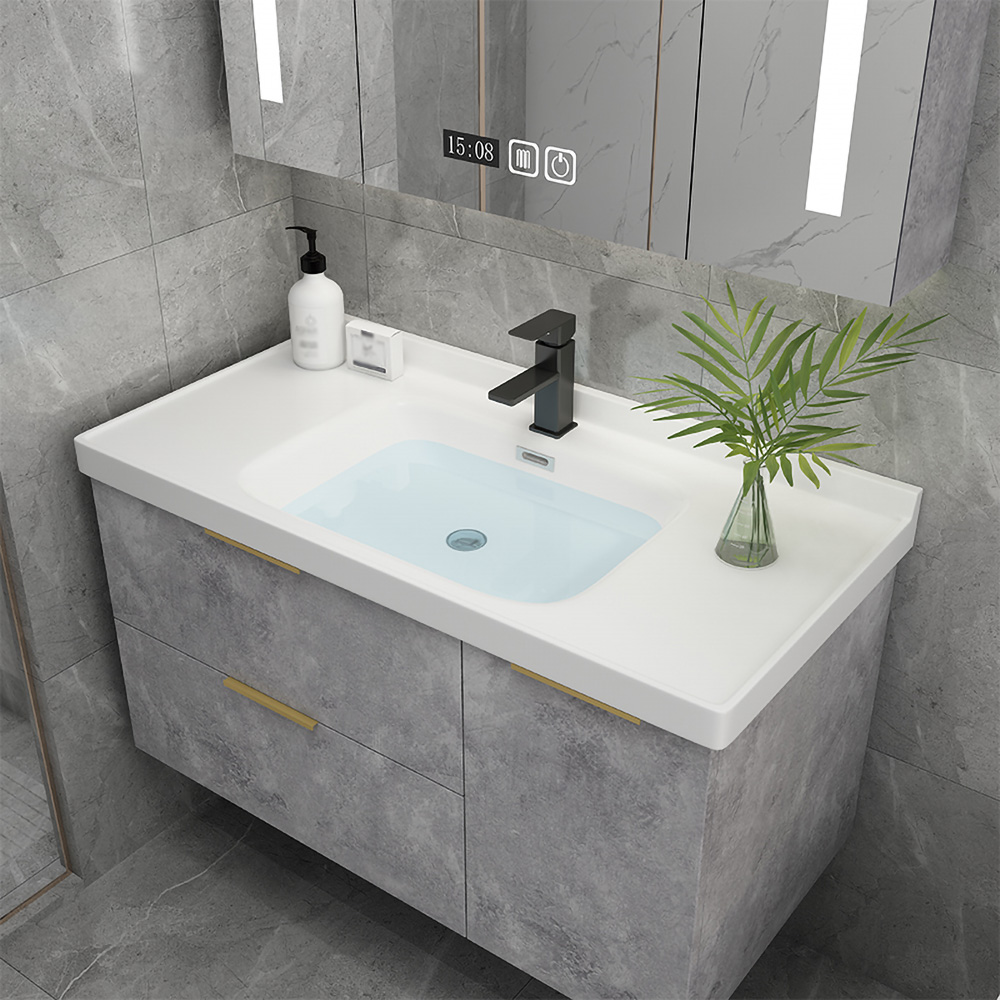 32" Gray Bathroom Vanity Ceramic Floating Bathroom with 2