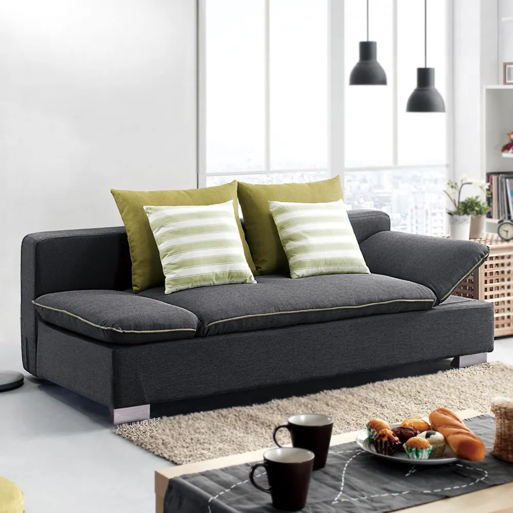 Full Sleeper Sofa Black Upholstered Convertible Sofa With Storage 3 Function