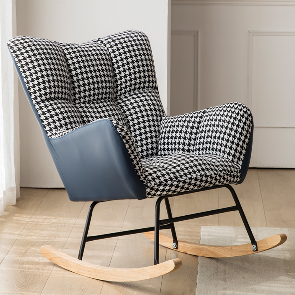 

Modern Accent Chair Tufted Upholstered Rocking Chair with Leath-Aire and Cotton & Linen, Blue
