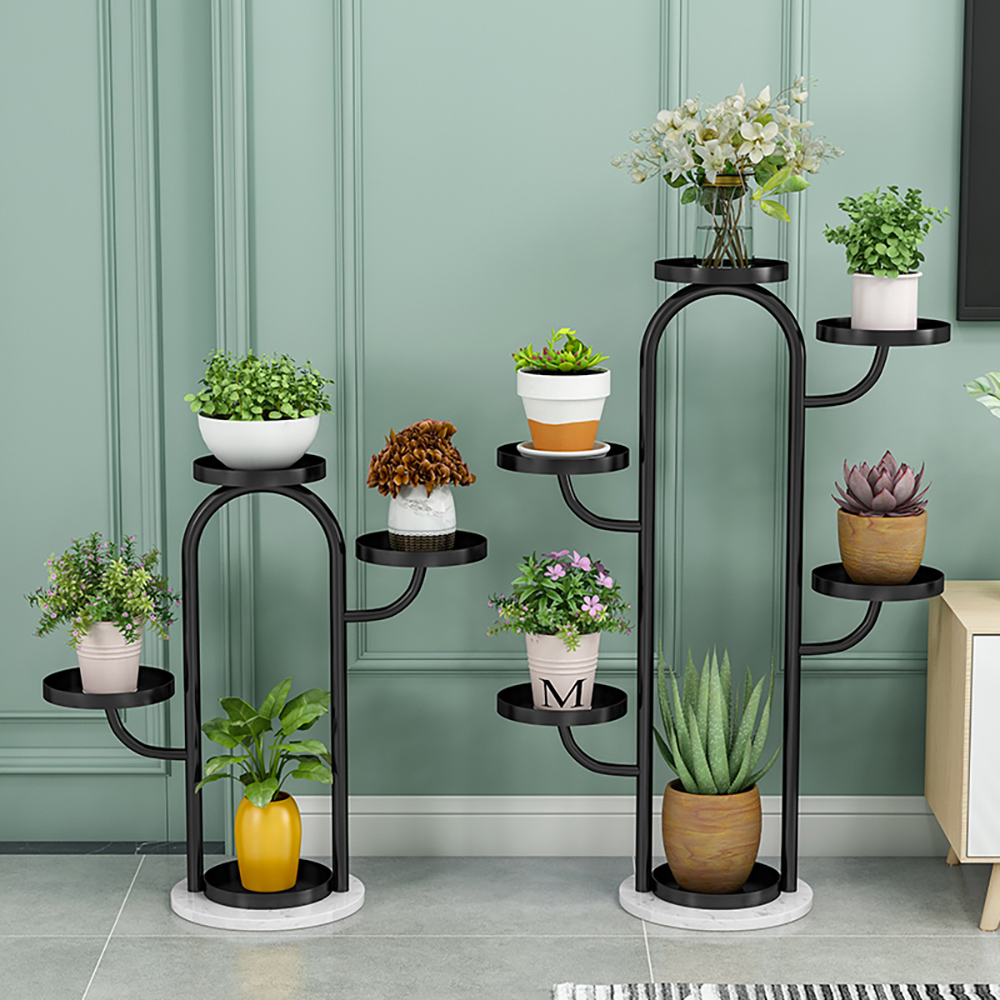 Modern Tree-shaped 4/6-tiered Plant Stand In Black Set Of 2 25"/37
