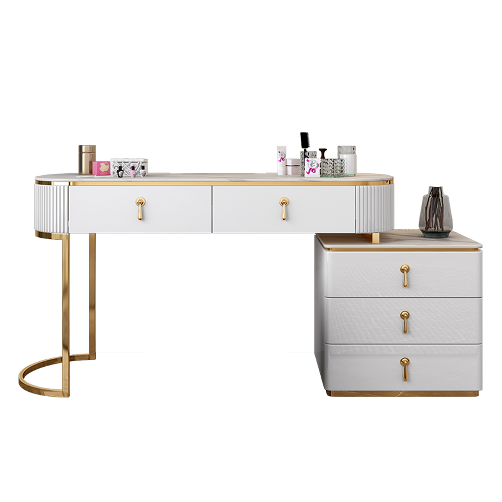 White Nordic Makeup Vanity Extendable Stone Top 5-Drawer Dressing Table