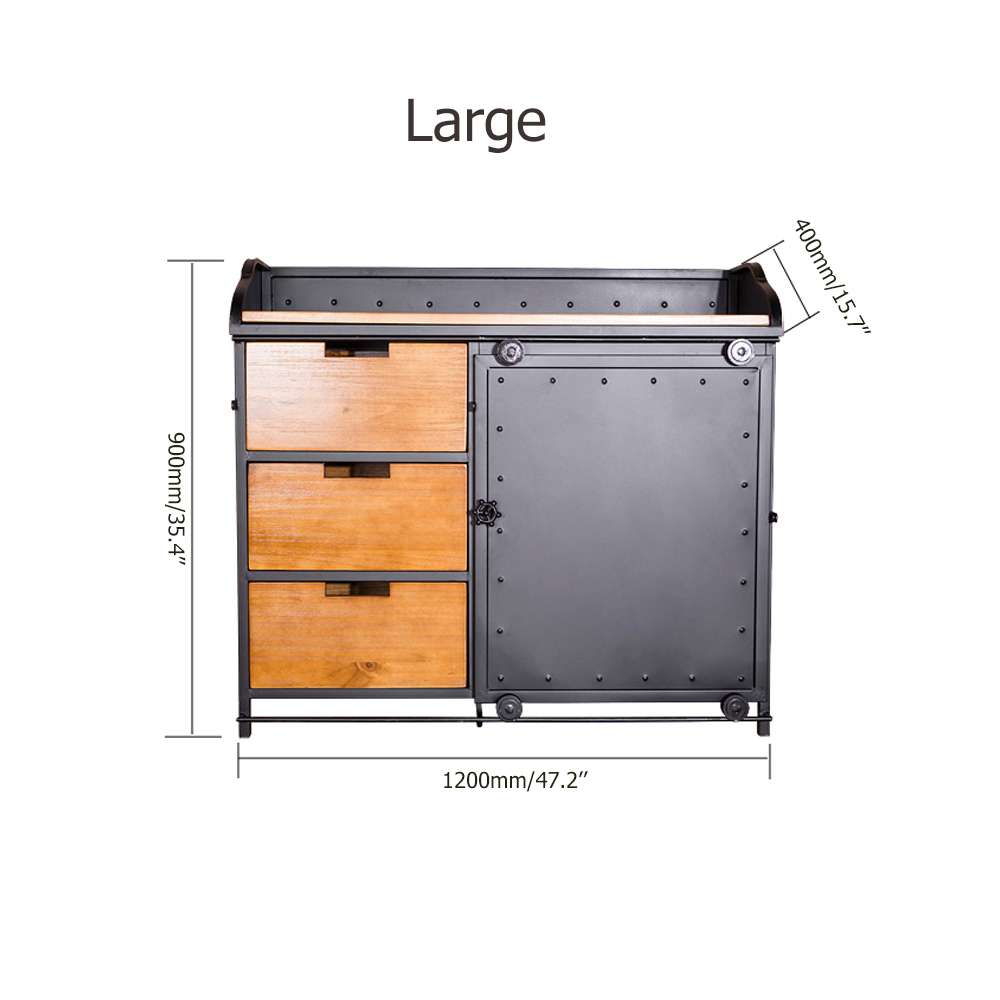 39.4" Pinewood Sideboard 3 Drawer Buffet Storage Cabinet with Barn Door Metal
