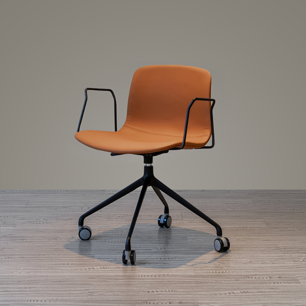 Image of Brown Modern Swivel Office Chair PU Leather Upholstered Computer Chair with Backrest