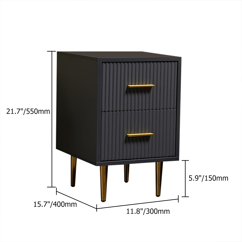 Modern Grey Rectangle Nightstand with 2 Drawers and Gold Metal Base