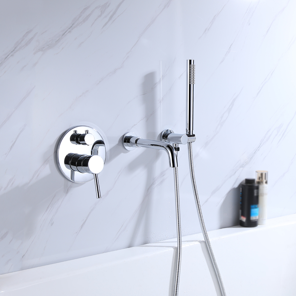 Modern Wall-Mount Swivel Bathtub Filler Faucet with Handshower in Polished Chrome