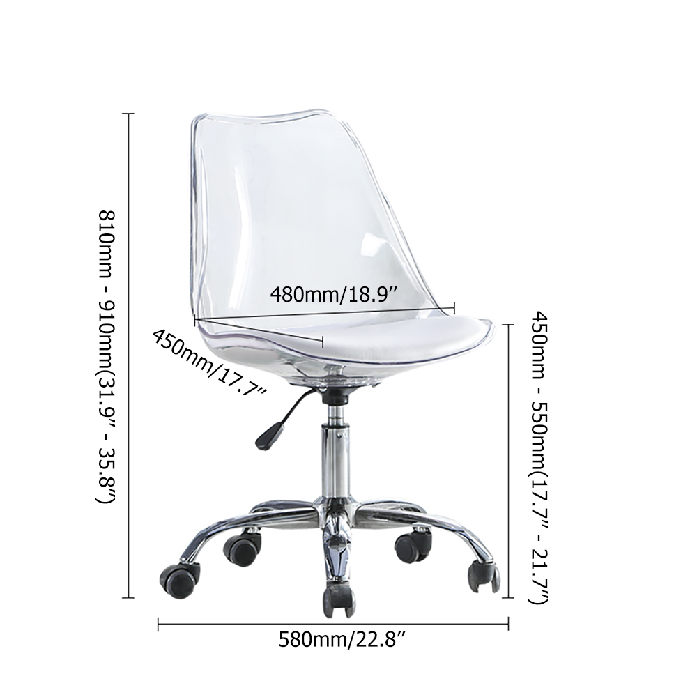 Modern Swivel Office Chair Clear Plastic Desk Chair with Adjustable Height in Gray