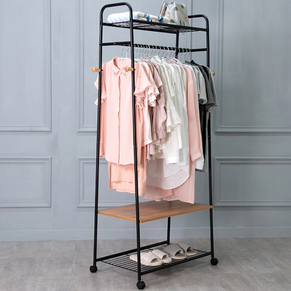 Black Clothing Rack With 3-shelf And Hanging