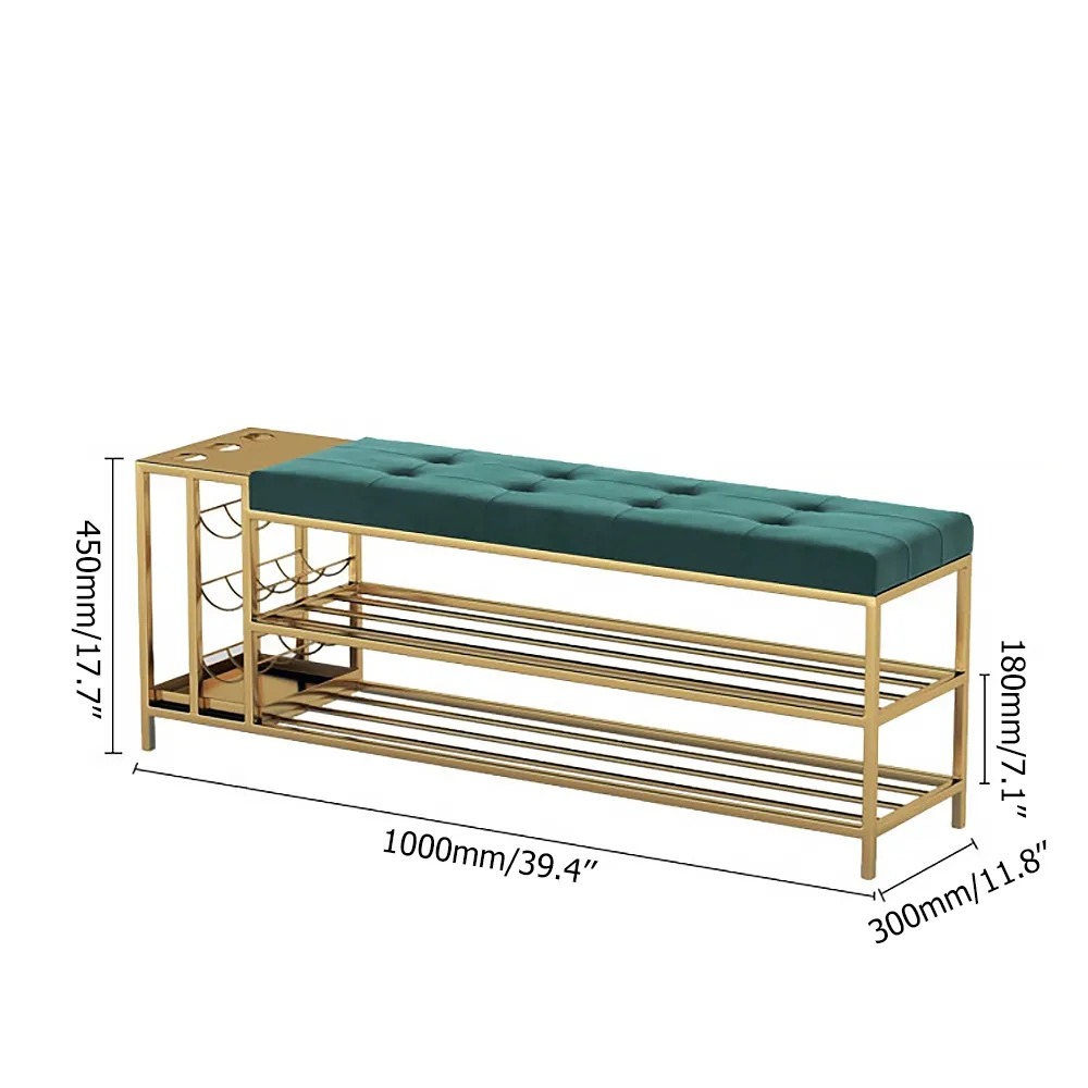 Entryway Foyer Shoe Storage Bench with Umbrella Stand Green Velvet