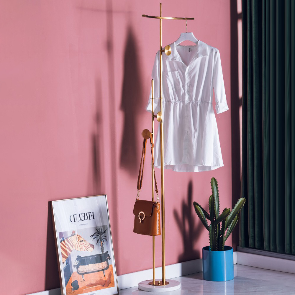 

67" Semi-Matte Gold Chic Freestanding Coat Rack with Hook and Rail