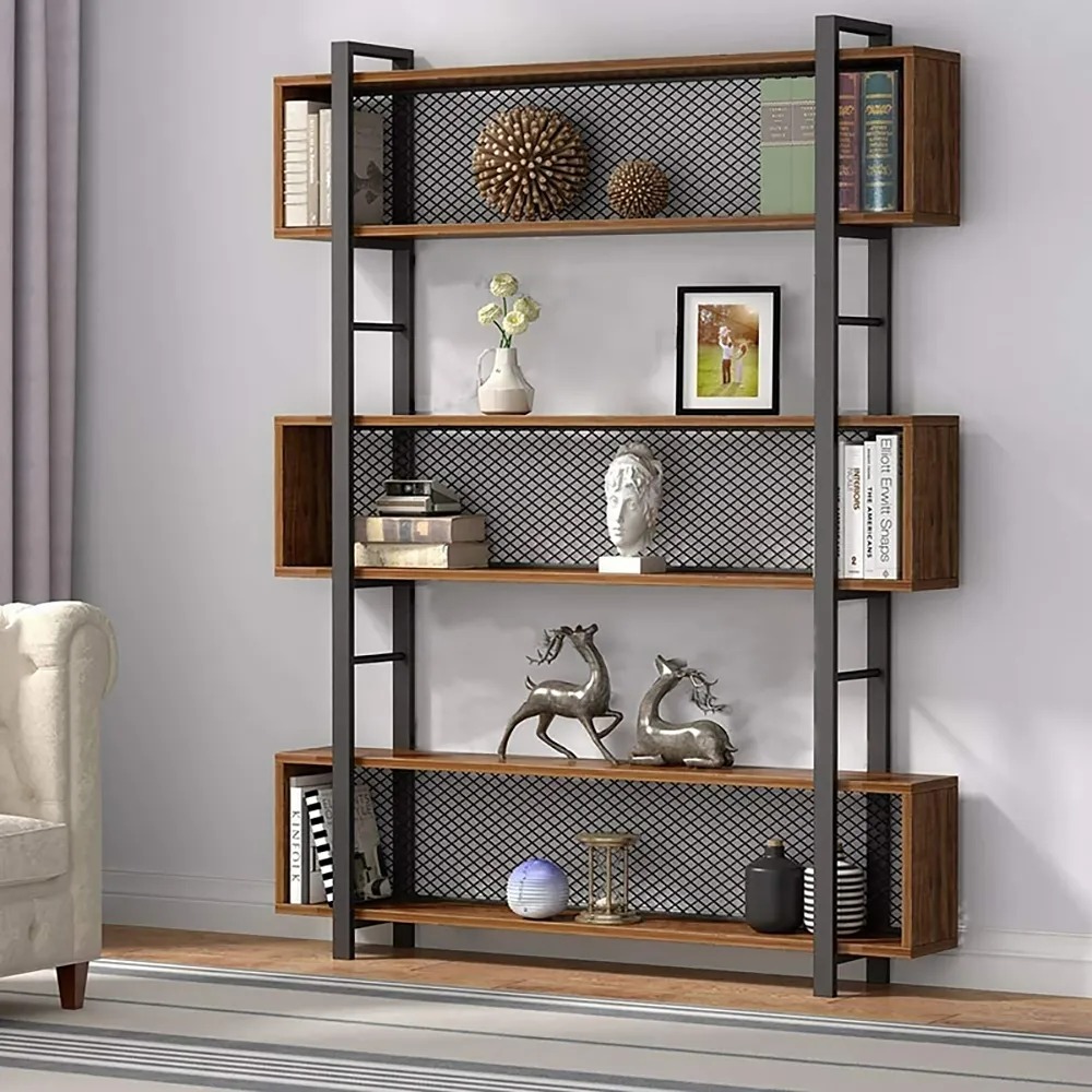 Contemporary Mesh 5-Tiered Etagere Bookshelf in Black & Walnut - Closet ...