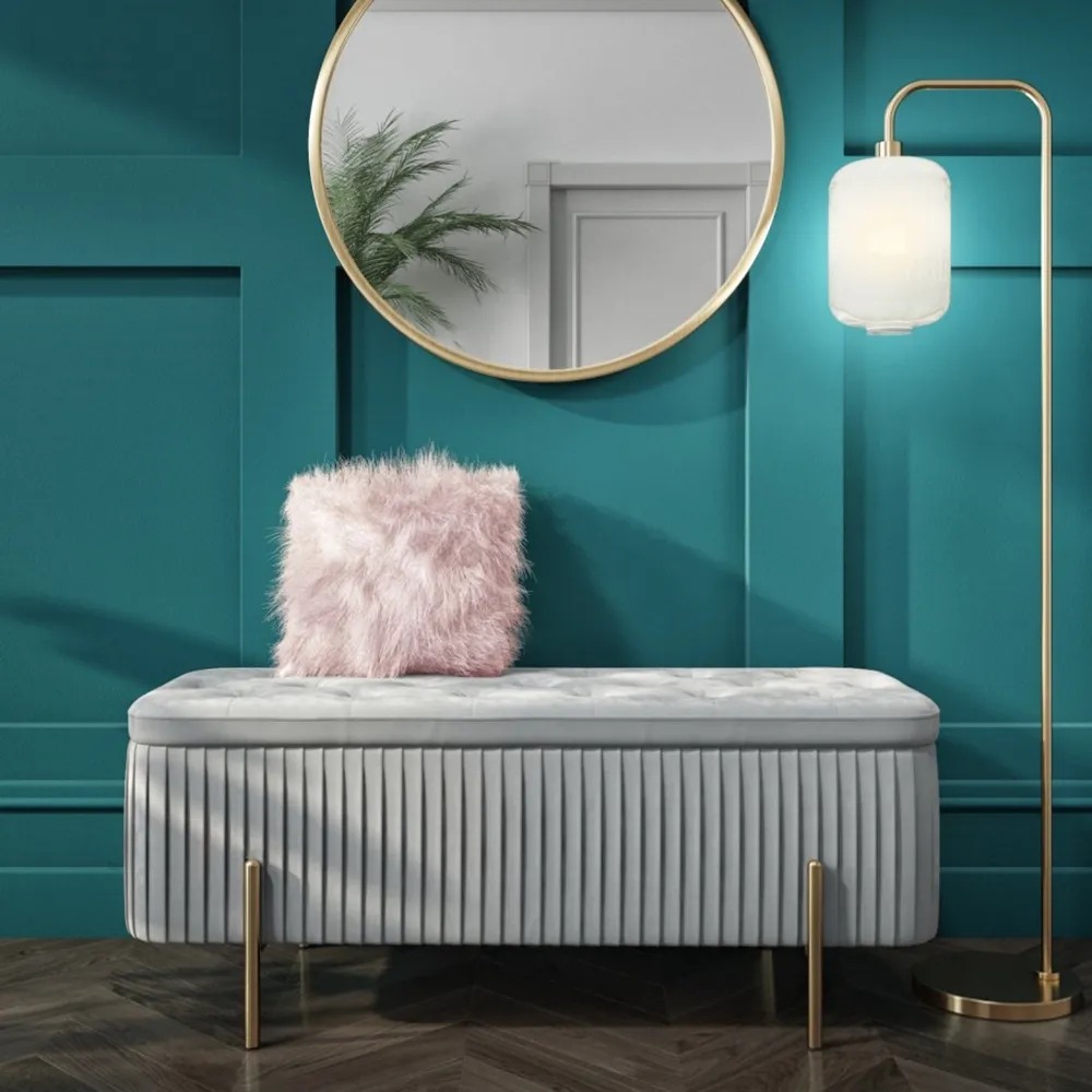 

Modern Upholstered Dusty Blue Flip Top Storage Bench Storage Ottoman