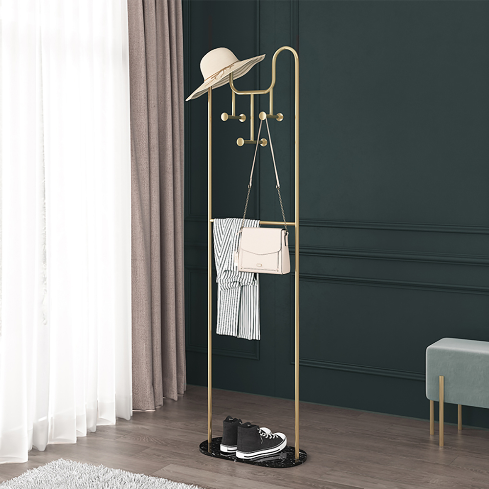 Rectangular Freestanding Cloth Rack With Decorative Hooks And Pole