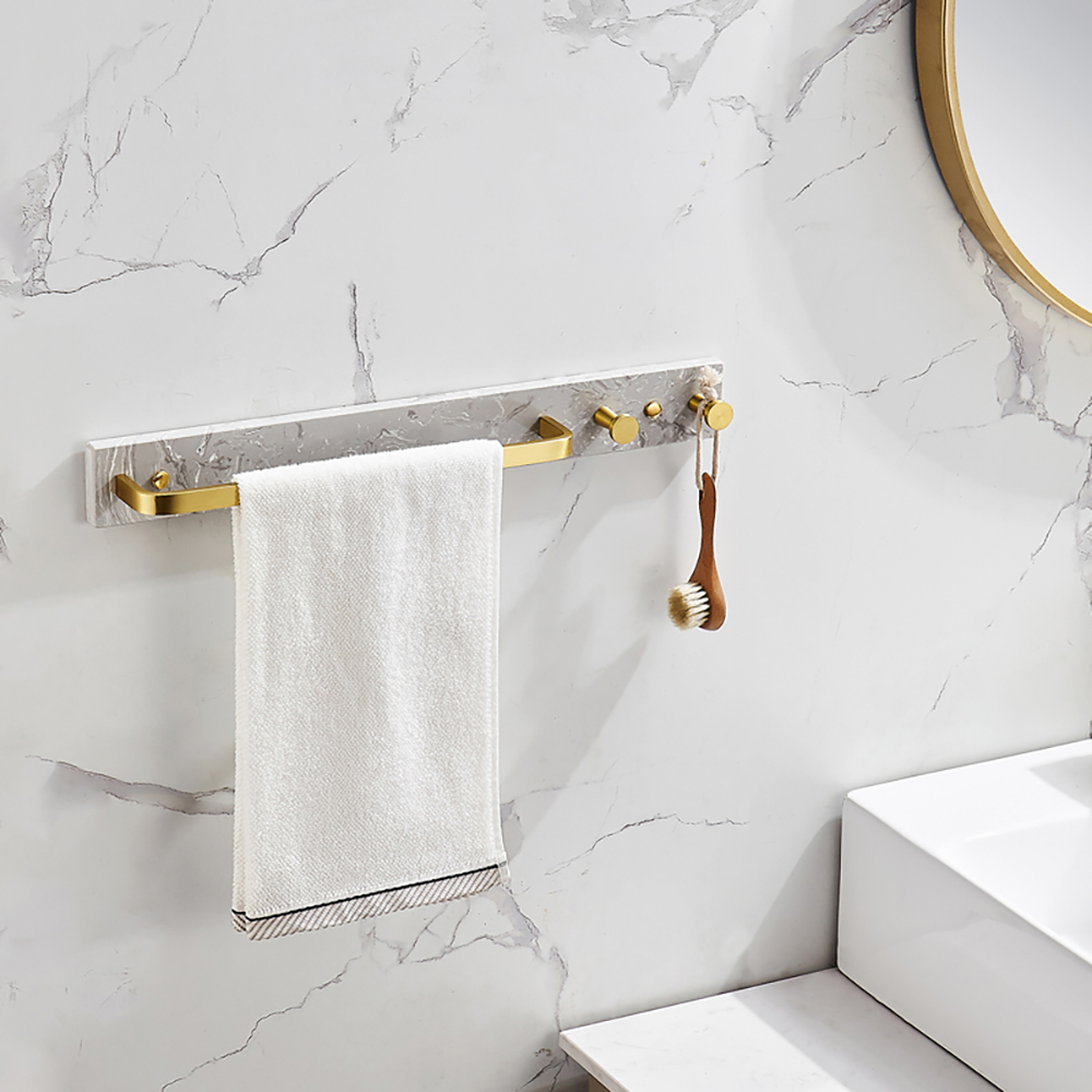 

Wall Mounted Bathroom Towel Bar with Golden Hooks, Gray