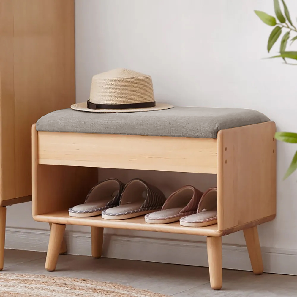 

Farmhouse Mini Upholstered Shoe Rack Flip-Top Stool-Gray
