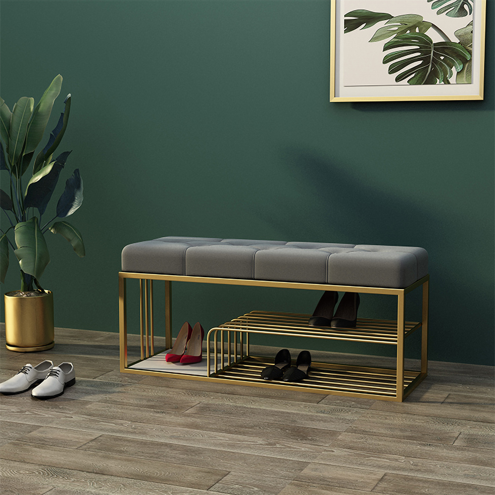 Velvet Upholstered Hallway Bench with Storage Bed Bench in Grey