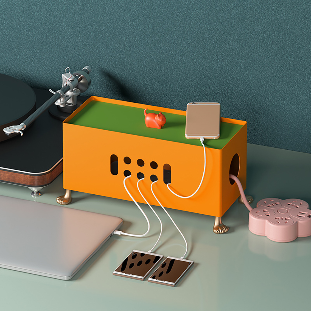 Modern Desk Electrical Wire Organizer Box With Lid & Mini Cat Legs